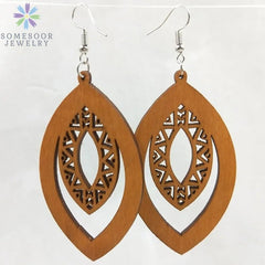 Fashion Laser-Cut Wooden African Map Drop Earrings: Traditional Ethnic Pendant Dangle Jewelry for Women - Flexi Africa