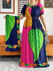 Floral Elegance: Dashiki Inspired Short Sleeve Dress for African Women - 100% Cotton - Flexi Africa - www.flexiafrica.com