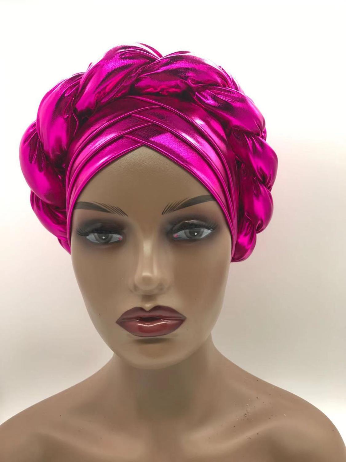 Forehead Braids Turban Cap Shimmering African Headtie, Head Wraps, Muslim Headscarf, and Bonnet Ready Hijab Hat - Flexi Africa - Flexi Africa offers Free Delivery Worldwide - Vibrant African traditional clothing showcasing bold prints and intricate designs