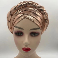 Forehead Braids Turban Cap Shimmering African Headtie, Head Wraps, Muslim Headscarf, Bonnet Ready Hijab Hat - Flexi Africa