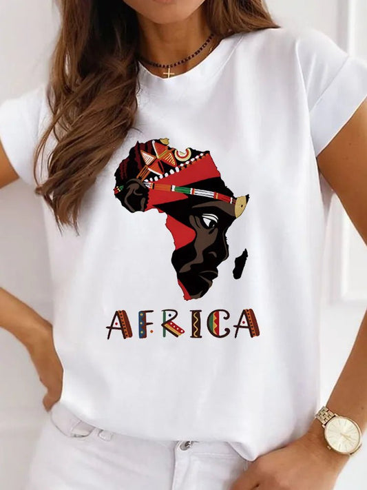 Fresh African Women's Casual Short Sleeve T-shirt: Loose-Fit O-neck White Tee - Flexi Africa - www.flexiafrica.com FREE POST