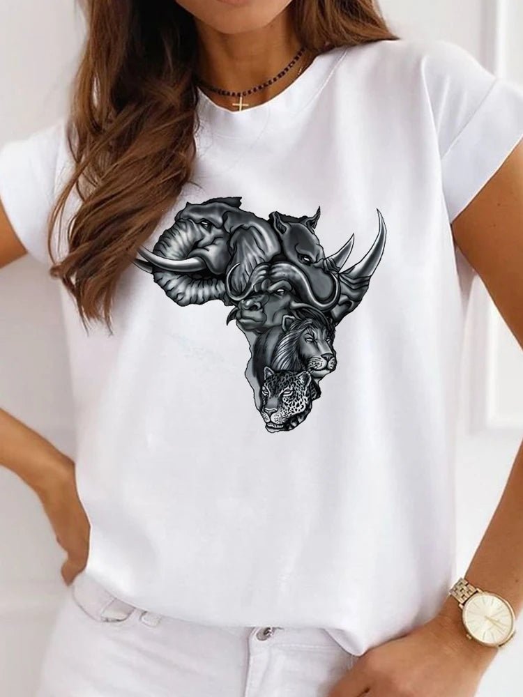 Fresh African Women's Casual Short Sleeve T-shirt: Loose-Fit O-neck White Tee - Flexi Africa - Flexi Africa offers Free Delivery Worldwide - Vibrant African traditional clothing showcasing bold prints and intricate designs