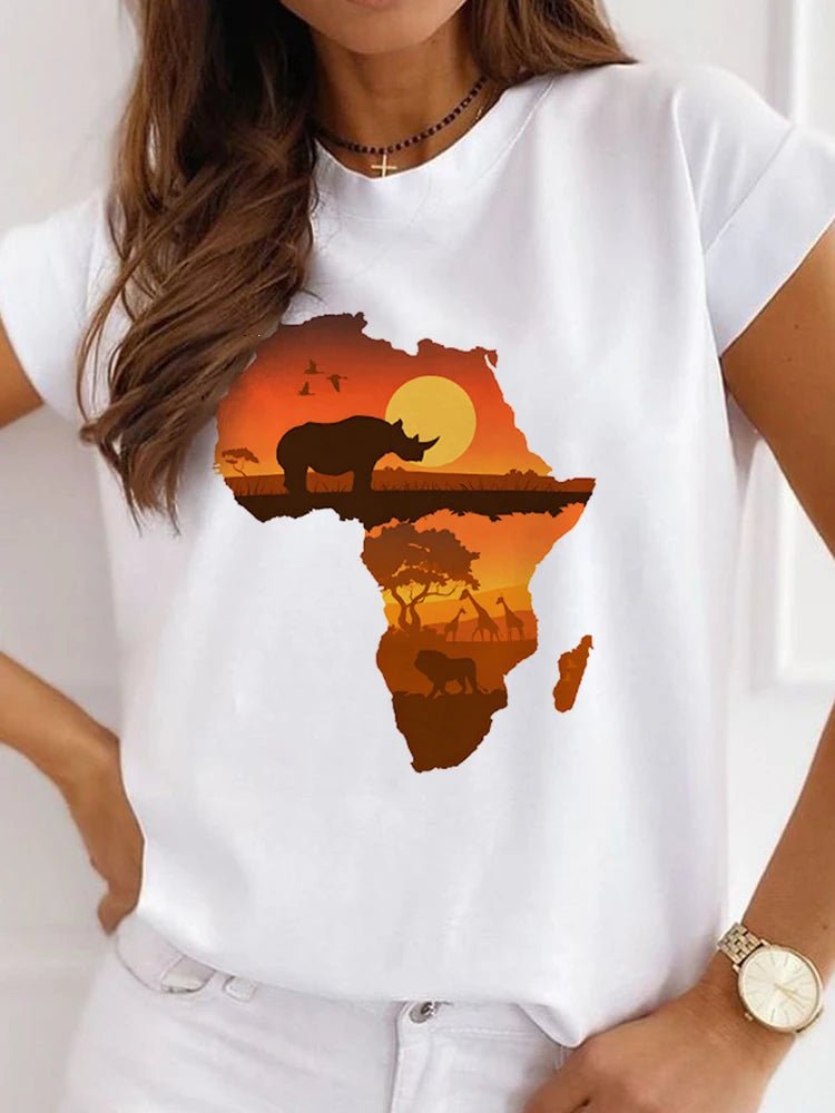 Fresh African Women's Casual Short Sleeve T-shirt: Loose-Fit O-neck White Tee - Flexi Africa - www.flexiafrica.com FREE POST