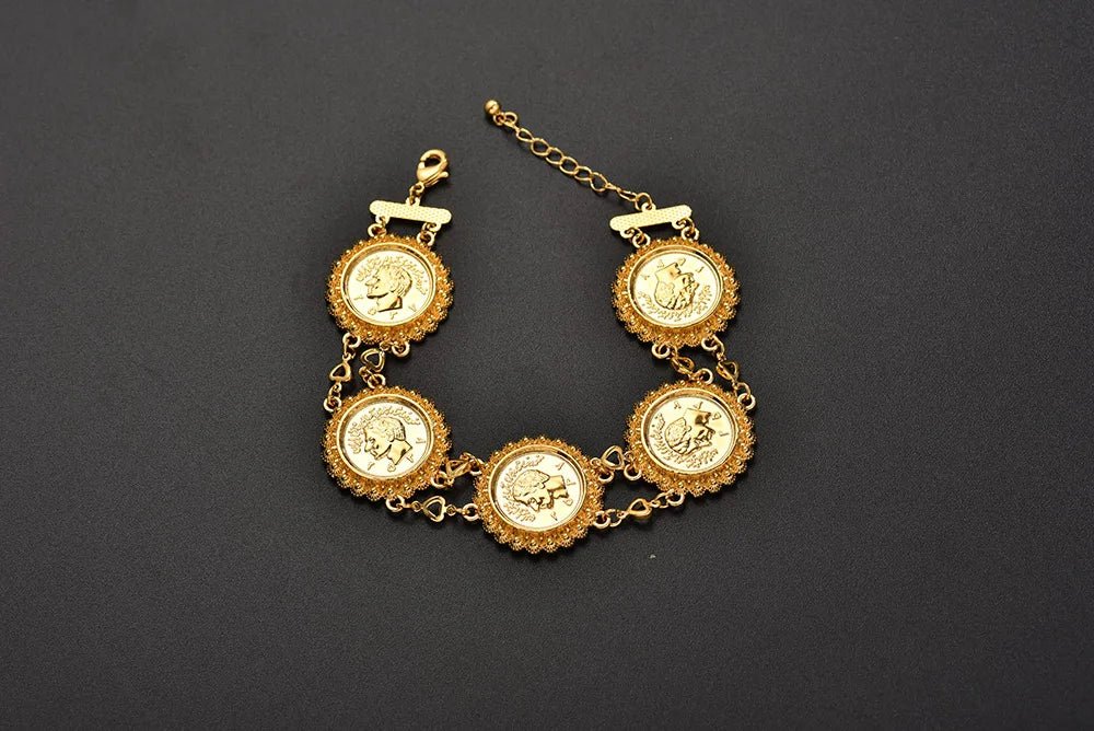 Gold Coin Necklace and Bracelet Jewelry Set for Women & Men – Middle Eastern African Inspired Gift - Free Delivery Worldwide only at Flexi Africa