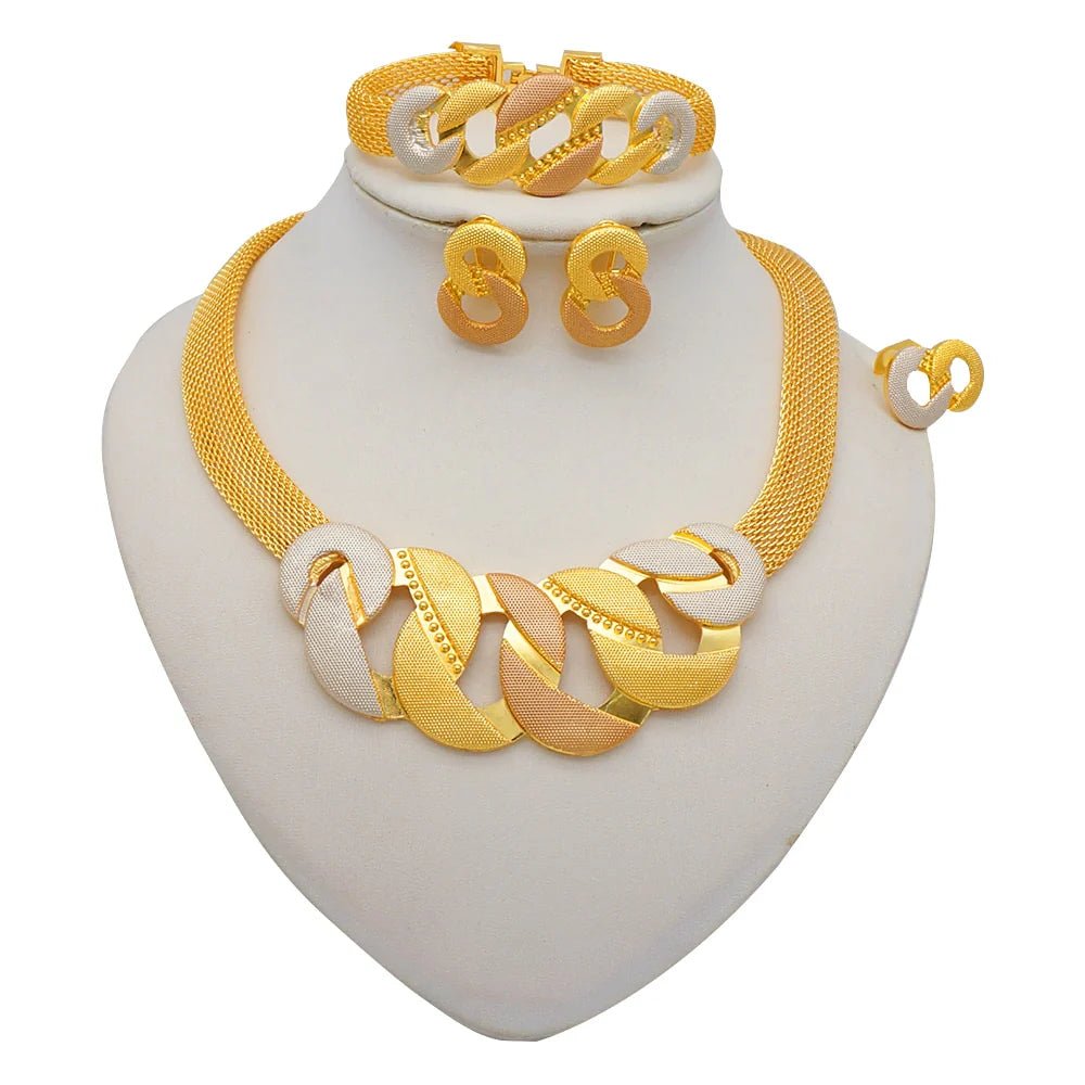 Gold Necklace Set for Women: Ideal for Nigerian African Weddings Complete with Earrings Rings - Flexi Africa