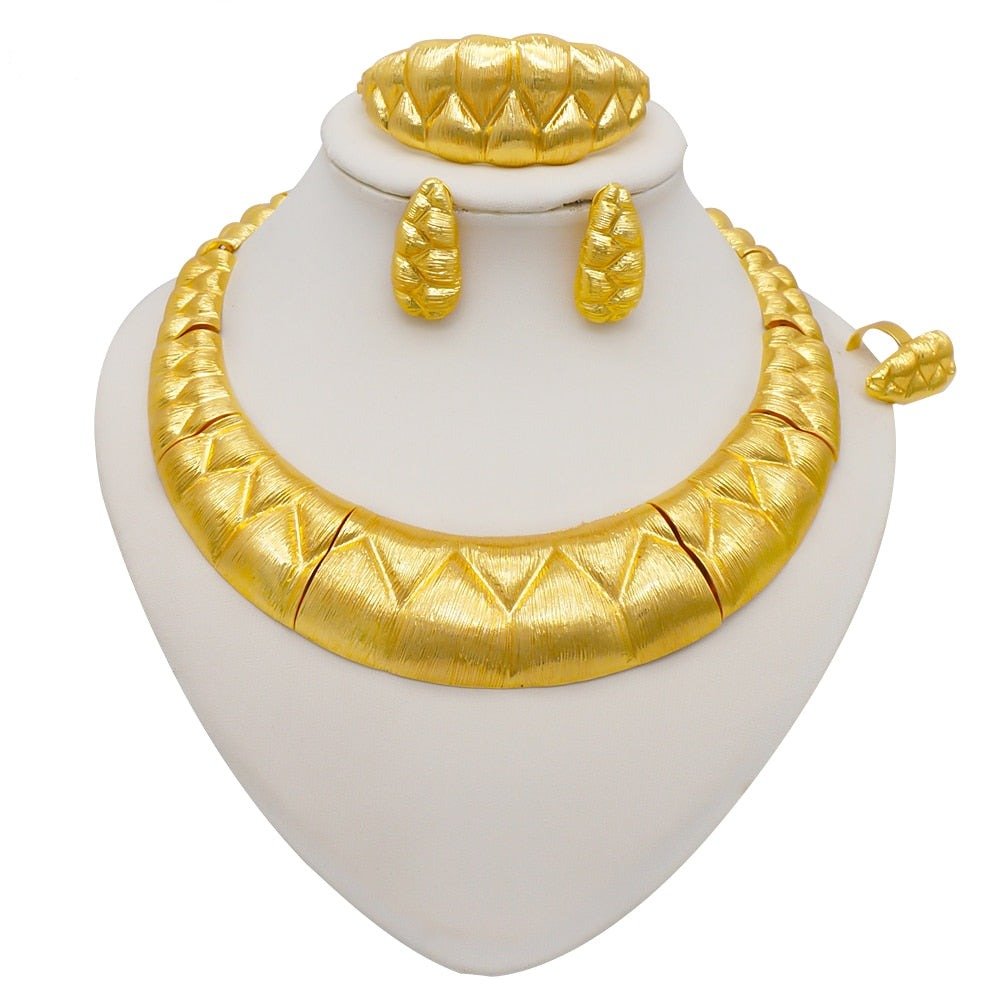 Gold Necklace Set for Women: Ideal for Nigerian African Weddings Complete with Earrings Rings - Flexi Africa