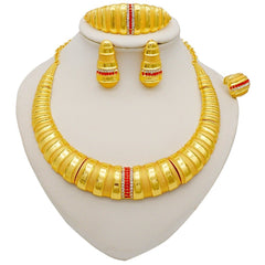 Gold Necklace Set for Women: Ideal for Nigerian African Weddings Complete with Earrings Rings - Flexi Africa