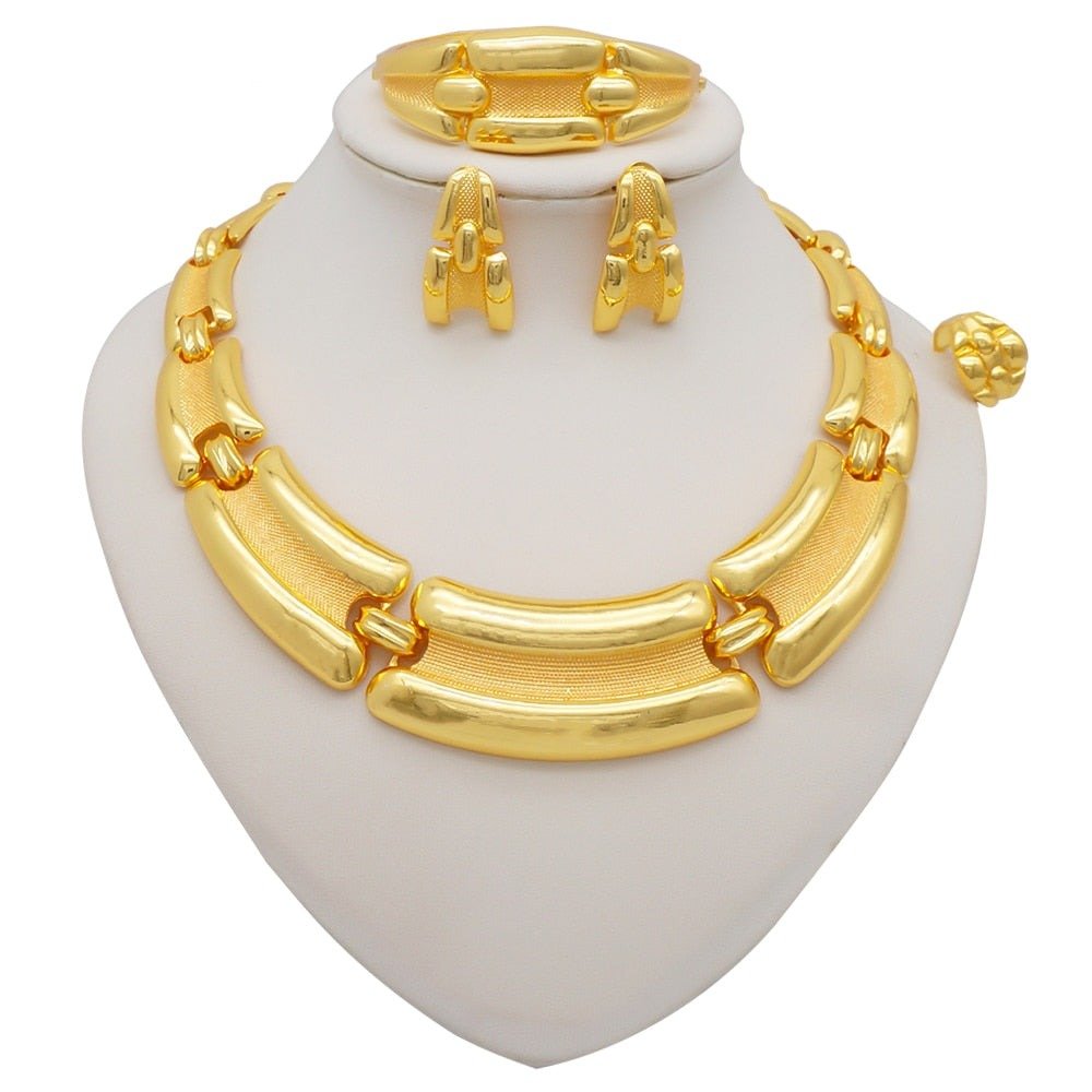 Gold Necklace Set for Women: Ideal for Nigerian African Weddings Complete with Earrings Rings - Flexi Africa