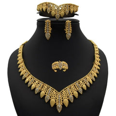 Gold Plated Wedding Jewelry Set - Complete African Chokers Necklace, Earrings, and Rings Fashion Bridal Jewellery Set