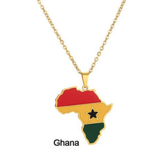 Gold Stainless Steel Africa Map Flag Pendant Necklace African Countries - Flexi Africa - Flexi Africa offers Free Delivery Worldwide - Vibrant African traditional clothing showcasing bold prints and intricate designs