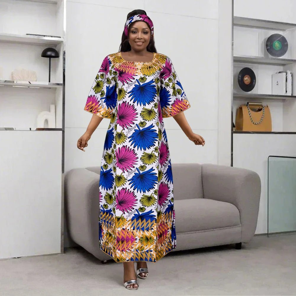 H&D New African Dresses For Women Embroidery Bazin Floral Boho Dresses Ankara Rich Long Robes Tradition Party Wedding Ramadan - Free Delivery Worldwide only at Flexi Africa