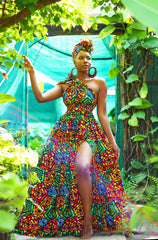 Box of 10 Belle Rainbow African Print Infinity Dresses | Wholesale Ankara Clothing