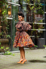 Lanre Brown Ankara High Neck Dress: Elegant African-Inspired Attire (Hand Made in Nigeria) - Flexi Africa - Flexi Africa offers Free Delivery Worldwide - Vibrant African traditional clothing showcasing bold prints and intricate designs