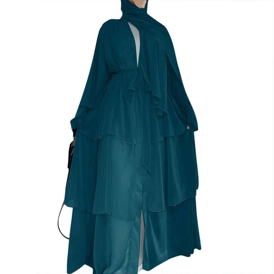 Luxury Chiffon Open Abaya Layered Kaftan for Women – Elegant Robe and Fashionable Caftan Dress - Free Delivery Worldwide only at Flexi Africa