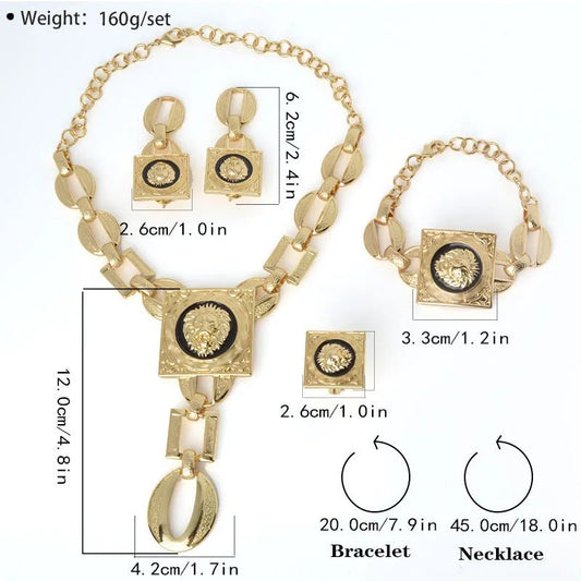 Luxury Gold Plated Jewelry Set for Women – African Wedding Choker Necklace, Bracelet, Earrings, and Cuff Rings - Free Delivery Worldwide only at Flexi Africa