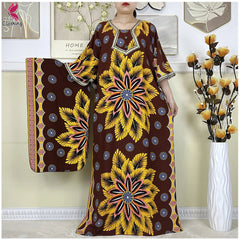 New Style High Quality Muslim Abayas For Women Dress 100%Cotton Dubai Fashion Pocket Printed African Dashiki Femme Loose Dress - Free Delivery Worldwide only at Flexi Africa