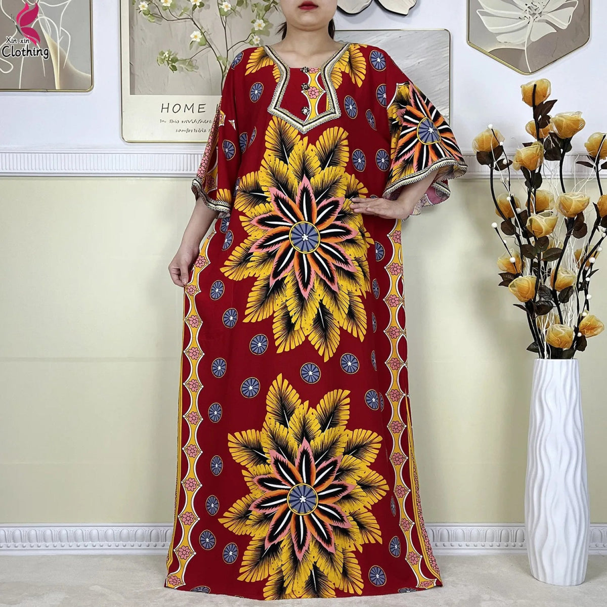 New Style High Quality Muslim Abayas For Women Dress 100%Cotton Dubai Fashion Pocket Printed African Dashiki Femme Loose Dress - Free Delivery Worldwide only at Flexi Africa