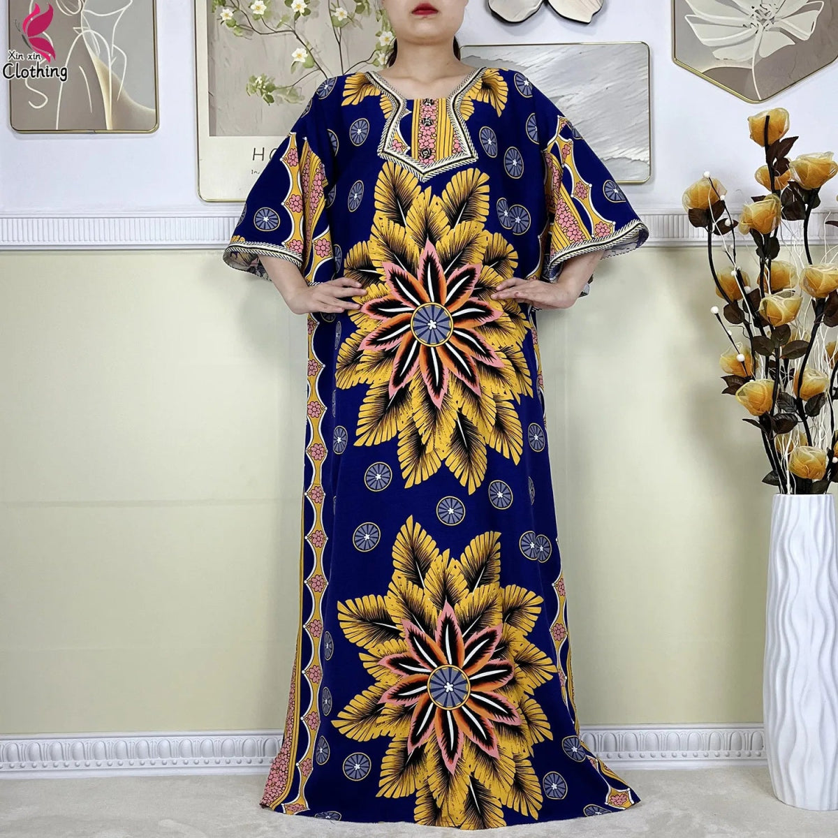 New Style High Quality Muslim Abayas For Women Dress 100%Cotton Dubai Fashion Pocket Printed African Dashiki Femme Loose Dress - Free Delivery Worldwide only at Flexi Africa