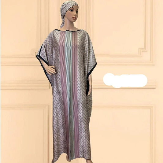 Oversized African Print Abaya Dress with Scarf - Loose, Long, and Fashionable for Women of All Sizes - Free Delivery Worldwide only at Flexi Africa