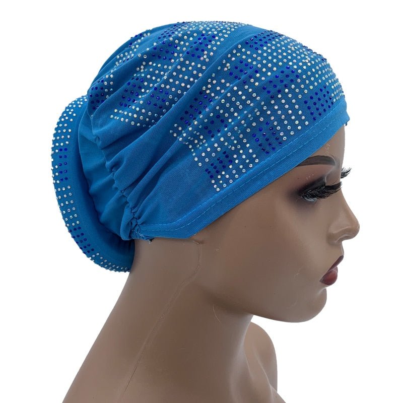 Pleated Turban Cap with Padded Diamonds Design Elastic Muslim Headscarf Bonnet African Headwrap India Hats - Flexi Africa