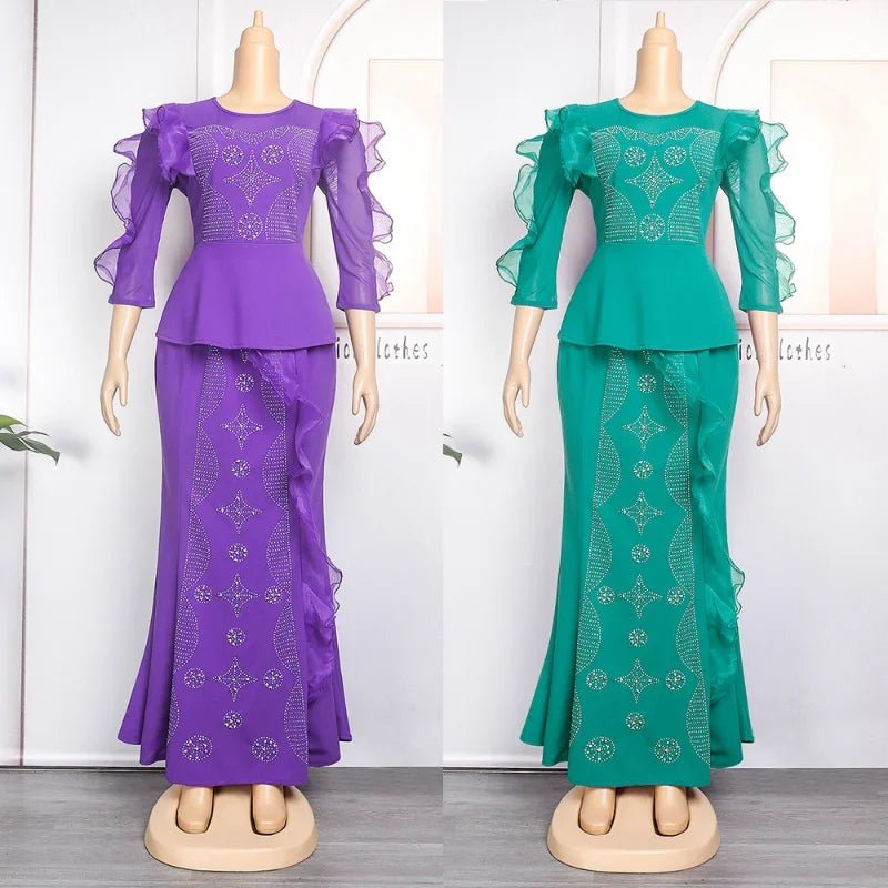 Plus Size African Elegance: 2PC Dashiki Gown & Skirt Suit for Wedding Parties - Flexi Africa - Free Delivery Worldwide only at www.flexiafrica.com