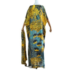 Plus-Size Dress Set with Elegant Floor-Length Gown and Matching Scarf - Flexi Africa - Free Delivery www.flexiafrica.com