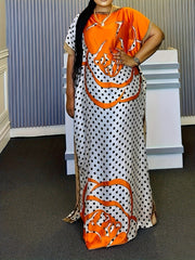 Plus Size Polka Dot Print Kaftan Dress, Modest Crew Neck Short Sleeve Maxi Dress - Flexi Africa - Free Delivery Worldwide only at www.flexiafrica.com
