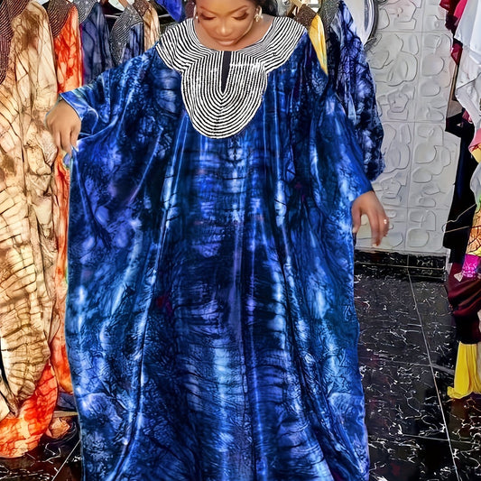 Ramadan All Over Print Sequin Neck Kaftan Dress, Modest Loose Maxi Length Kaftan - Free Delivery Worldwide only at Flexi Africa