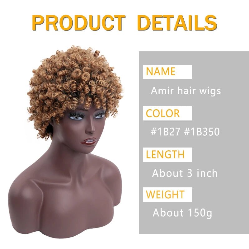 Short Afro Kinky Curly Wig For Women Synthetic Blonde Hair Wig With Natural Bangs Brown Black Daily Party Cosplay Wig - Free Delivery Worldwide only at Flexi Africa