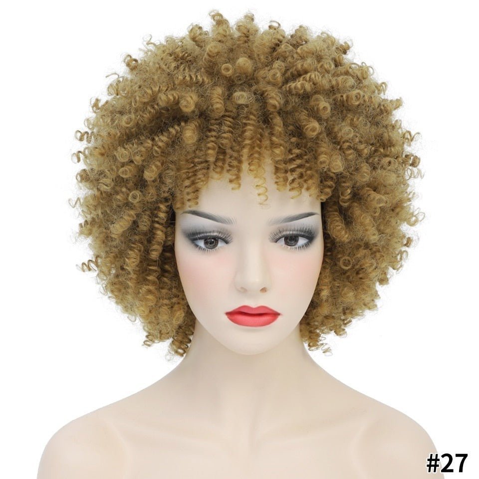 Short Hair Afro Kinky Curly Synthetic Wig With Bangs - Free Delivery Worldwide only at Flexi Africa