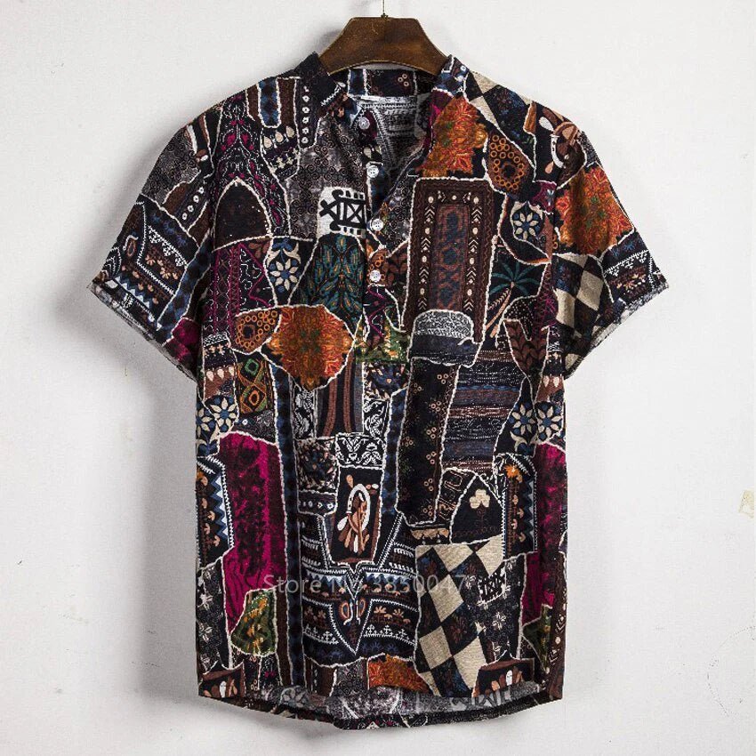 Stylish African Dashiki Print Dress Shirt for Men: Casual Streetwear with Ethnic Flair - Free Delivery Worldwide only at Flexi Africa