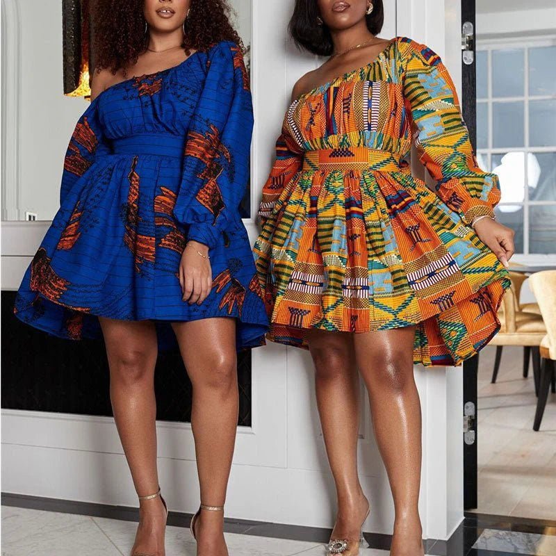 Stylish and Bold: African Shoulder Off Mini Dress with Dashiki Tribal Print - Perfect for Women's Fashion