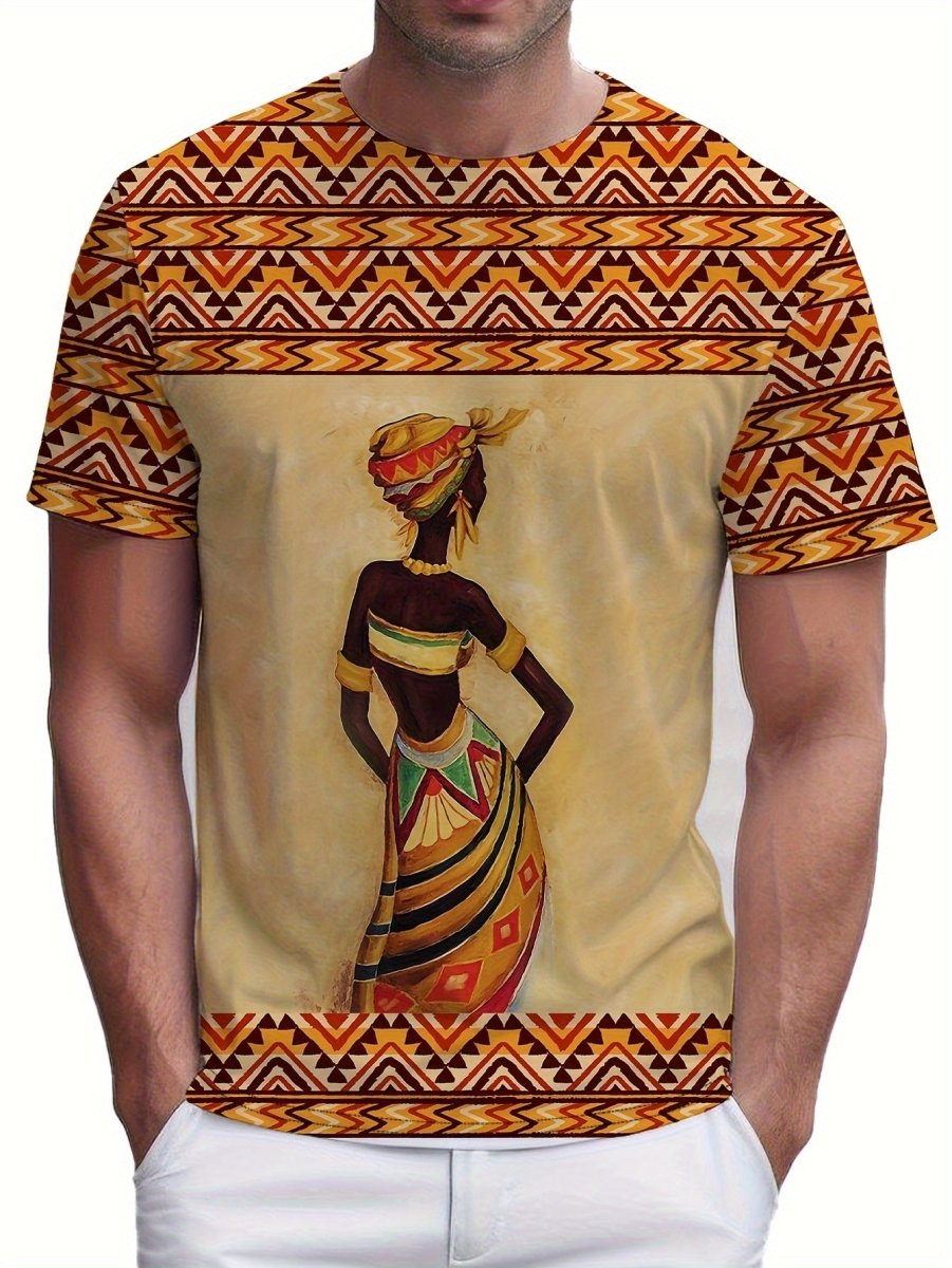 Unleash Your Style with African Tribal Art T-shirt - Comfortable Short Sleeves & Crew Neck for Men - Free Delivery Worldwide only at Flexi Africa