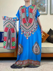 Vibrant Middle Eastern African Kaftan Dress - Colorful Rayon Tribal Long Gown with Short Sleeves, Loose Fit for All Seasons, Handwash/Dry Clean - Elegant Casual Wear - Free Delivery Worldwide only at Flexi Africa