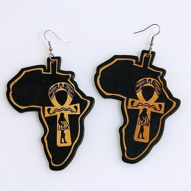 Vintage Heart Map Earrings - Handcrafted with Black Queen Wood - Flexi Africa - Free Delivery www.flexiafrica.com