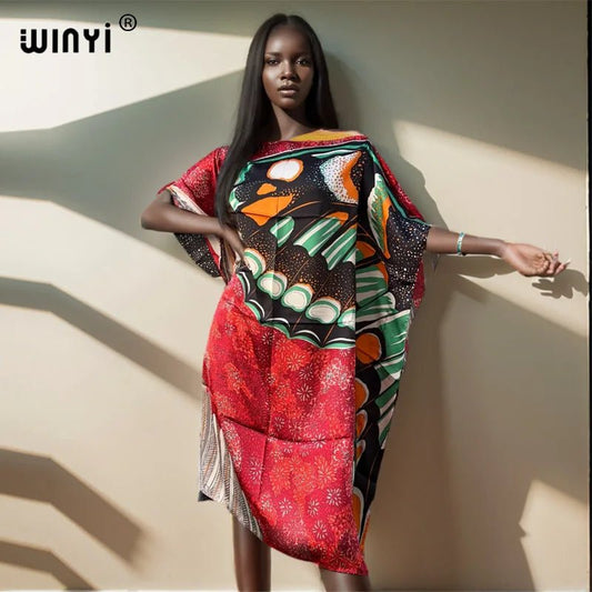 WINYI holiday dress Summer sexy african oversize dress BOHO print beach wear women Loose Femme Robe Muslim فستان beach cover ups - Free Delivery Worldwide only at Flexi Africa