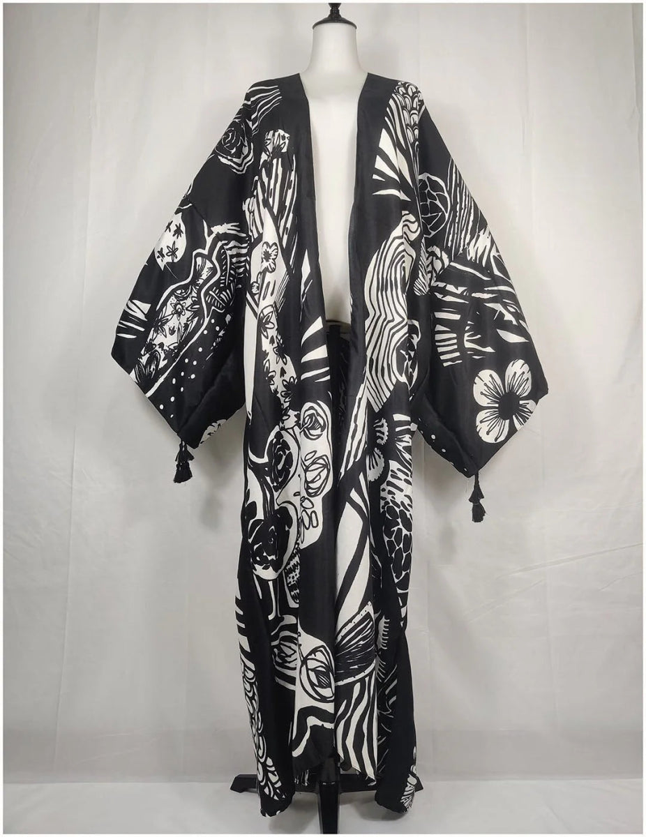 Women Casual Floral Dress Perfect for Beach Days African Swimwear in Vintage Front Kaftan Style - Free Delivery Worldwide