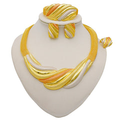 Gold Necklace Set for Women: Ideal for Nigerian African Weddings Complete with Earrings Rings - Flexi Africa